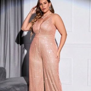 Rose gold pink sequence jumpsuit 2XL
